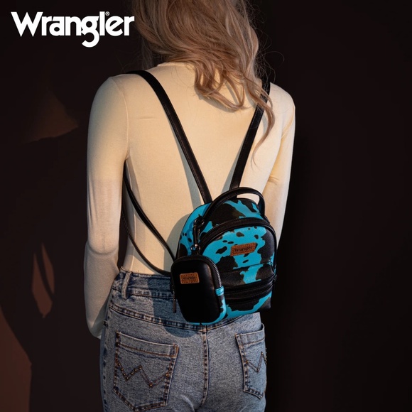 Wrangler Cow Print Trimmed Mini Backpack With Coin Pouch - Turquoise - Picture 4 of 4